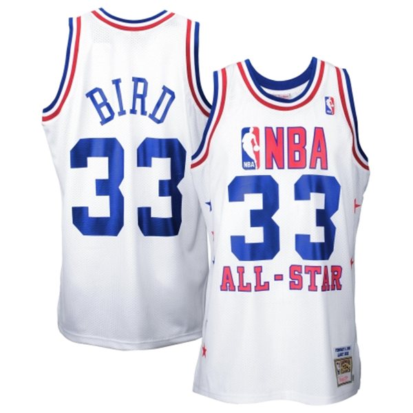 Larry Bird Authentic In White Mitchell and Ness NBA Boston Celtics 1990 All Star #33 Men's Throwback Jersey - Click Image to Close
