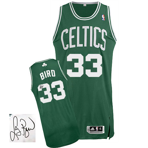Larry Bird Authentic In Green Adidas NBA Boston Celtics Autographed #33 Men's Road Jersey - Click Image to Close