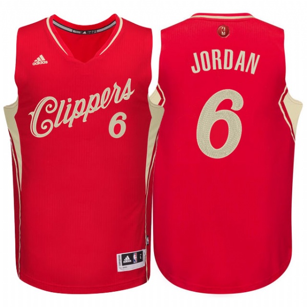 DeAndre Jordan Authentic In Red Adidas NBA Los Angeles Clippers 2015-16 Christmas Day #6 Men's Jersey