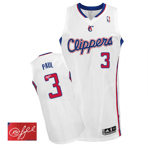 Chris Paul Authentic In White Adidas NBA Los Angeles Clippers Autographed #3 Men's Home Jersey - Click Image to Close