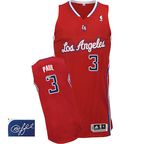 Chris Paul Authentic In Red Adidas NBA Los Angeles Clippers Autographed #3 Men's Road Jersey - Click Image to Close
