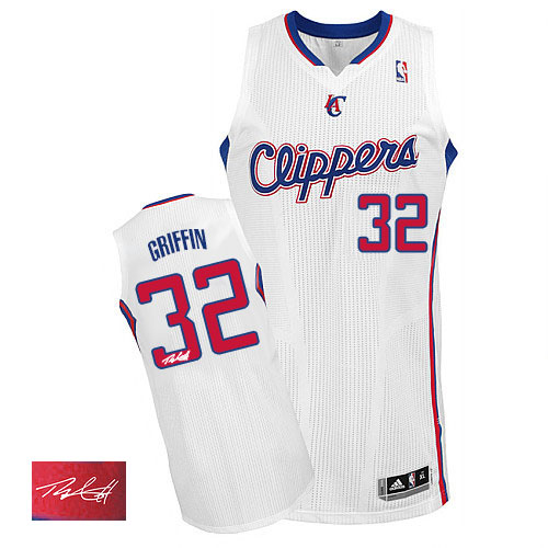 Blake Griffin Authentic In White Adidas NBA Los Angeles Clippers Autographed #32 Men's Home Jersey - Click Image to Close
