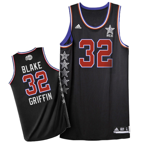 Blake Griffin Authentic In Black Adidas NBA Los Angeles Clippers 2015 All Star #32 Men's Jersey