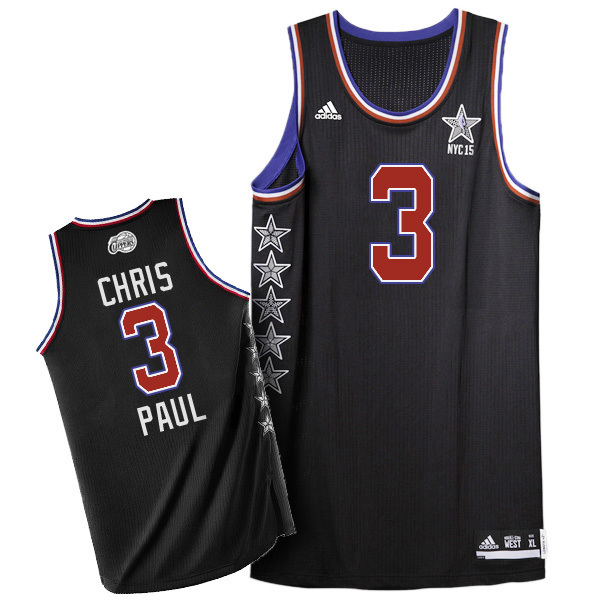 Chris Paul Authentic In Black Adidas NBA Los Angeles Clippers 2015 All Star #3 Men's Jersey