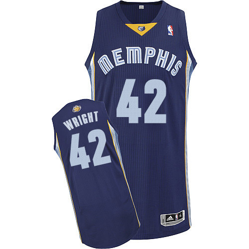 Lorenzen Wright Authentic In Navy Blue Adidas NBA Memphis Grizzlies #42 Men's Road Jersey - Click Image to Close