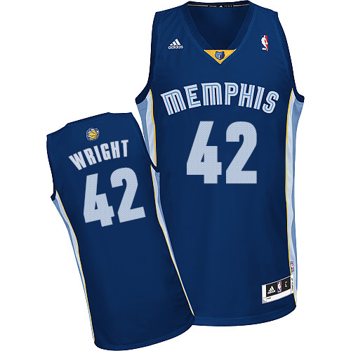 Lorenzen Wright Swingman In Navy Blue Adidas NBA Memphis Grizzlies #42 Men's Road Jersey - Click Image to Close