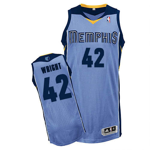 Lorenzen Wright Authentic In Light Blue Adidas NBA Memphis Grizzlies #42 Men's Alternate Jersey - Click Image to Close