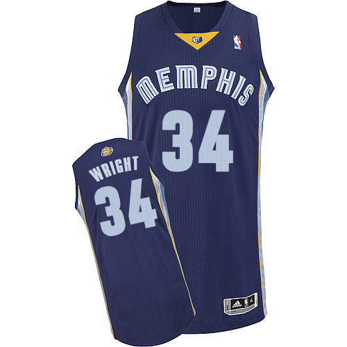 Brandan Wright Authentic In Navy Blue Adidas NBA Memphis Grizzlies #34 Men's Road Jersey - Click Image to Close