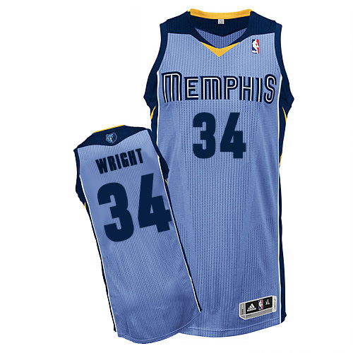 Brandan Wright Authentic In Light Blue Adidas NBA Memphis Grizzlies #34 Men's Alternate Jersey - Click Image to Close