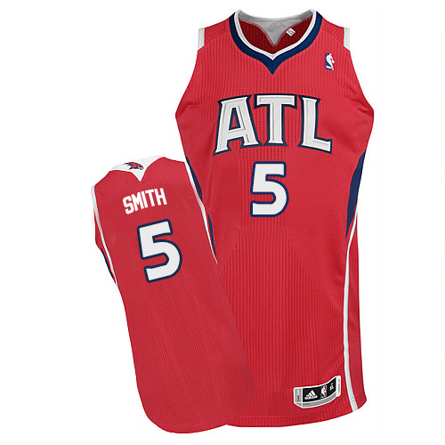 Josh Smith Authentic In Red Adidas NBA Atlanta Hawks #5 Men's Alternate Jersey - Click Image to Close