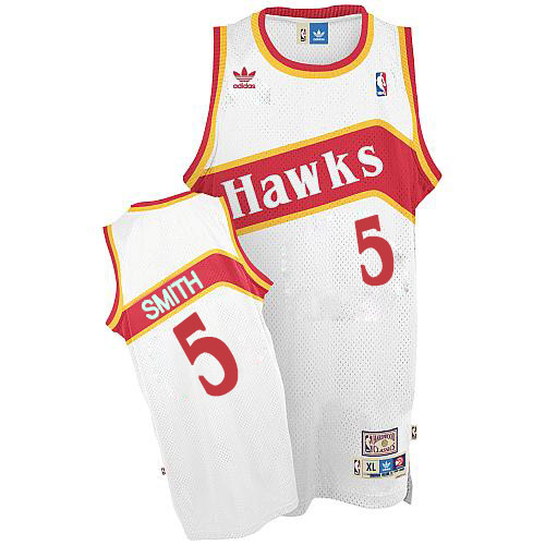 Josh Smith Authentic In White Adidas NBA Atlanta Hawks #5 Men's Throwback Jersey