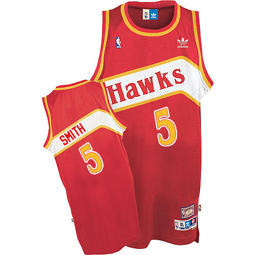 Josh Smith Authentic In Red Adidas NBA Atlanta Hawks #5 Men's Throwback Jersey - Click Image to Close