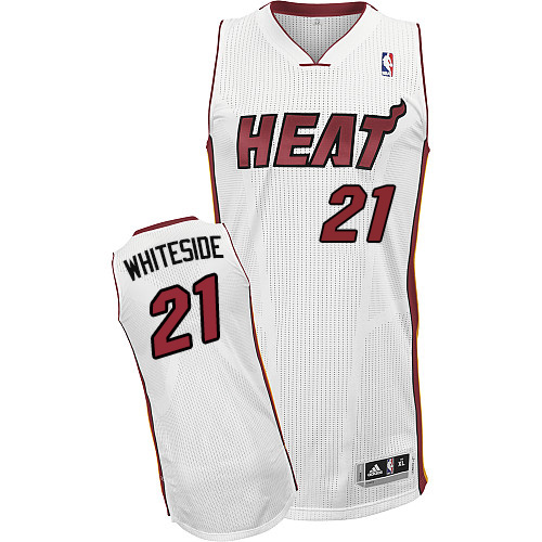 Hassan Whiteside Authentic In White Adidas NBA Miami Heat #21 Men's Home Jersey - Click Image to Close