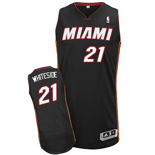 Hassan Whiteside Authentic In Black Adidas NBA Miami Heat #21 Men's Road Jersey - Click Image to Close