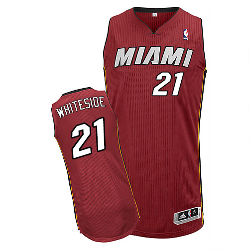 Hassan Whiteside Authentic In Red Adidas NBA Miami Heat #21 Men's Alternate Jersey - Click Image to Close
