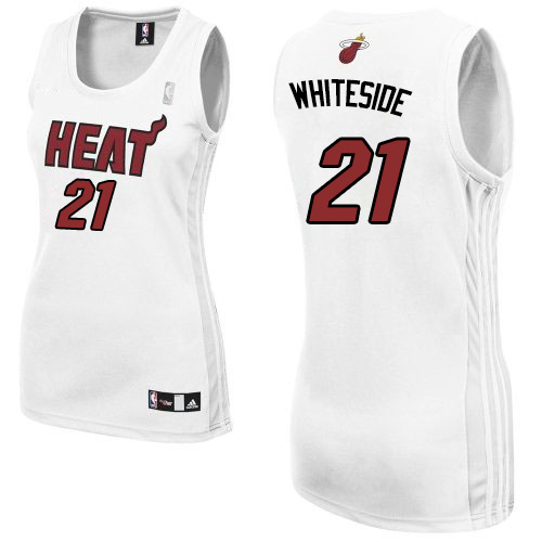 Hassan Whiteside Authentic In White Adidas NBA Miami Heat #21 Women's Home Jersey - Click Image to Close