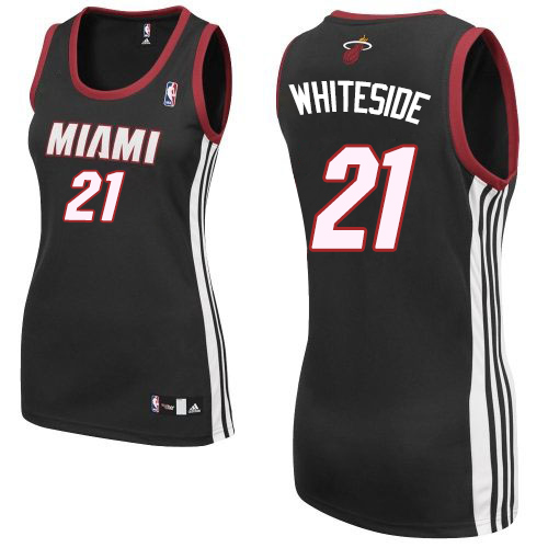 Hassan Whiteside Authentic In Black Adidas NBA Miami Heat #21 Women's Road Jersey - Click Image to Close