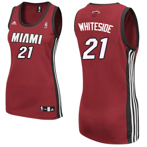 Hassan Whiteside Authentic In Red Adidas NBA Miami Heat #21 Women's Alternate Jersey