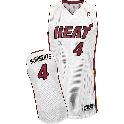 Josh McRoberts Authentic In White Adidas NBA Miami Heat #4 Men's Home Jersey