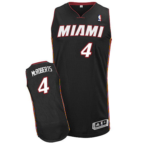 Josh McRoberts Authentic In Black Adidas NBA Miami Heat #4 Men's Road Jersey - Click Image to Close