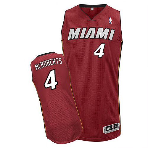 Josh McRoberts Authentic In Red Adidas NBA Miami Heat #4 Men's Alternate Jersey - Click Image to Close