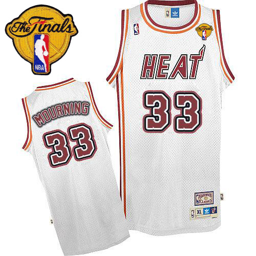 Alonzo Mourning Swingman In White Adidas NBA Finals Miami Heat #33 Men's Throwback Jersey - Click Image to Close