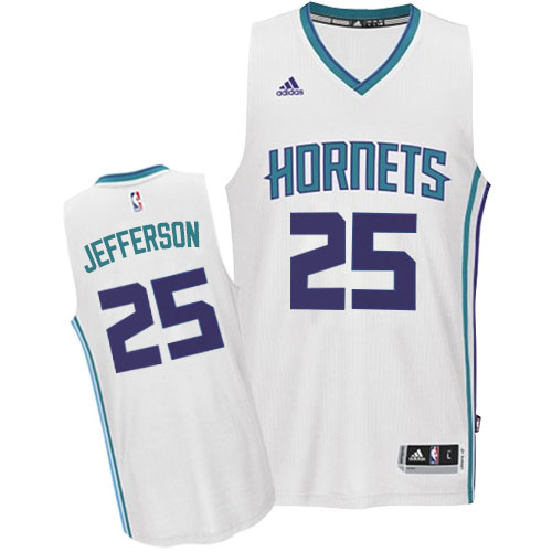 Al Jefferson Swingman In White Adidas NBA Charlotte Hornets #25 Men's Home Jersey - Click Image to Close