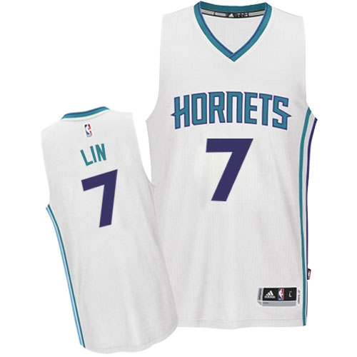 Jeremy Lin Authentic In White Adidas NBA Charlotte Hornets #7 Men's Home Jersey - Click Image to Close