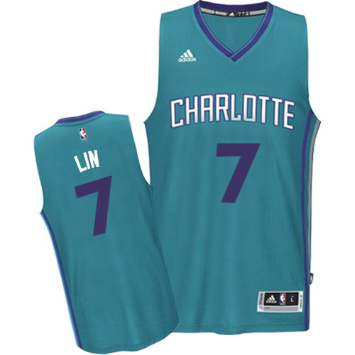 Jeremy Lin Authentic In Teal Adidas NBA Charlotte Hornets #7 Men's Road Jersey - Click Image to Close