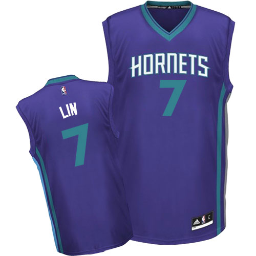 Jeremy Lin Authentic In Purple Adidas NBA Charlotte Hornets #7 Men's Alternate Jersey - Click Image to Close