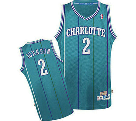Larry Johnson Authentic In Light Blue Adidas NBA Charlotte Hornets #2 Men's Throwback Jersey
