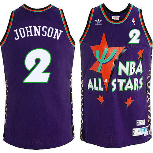 Larry Johnson Authentic In Purple Adidas NBA Charlotte Hornets 1995 All Star #2 Men's Throwback Jersey