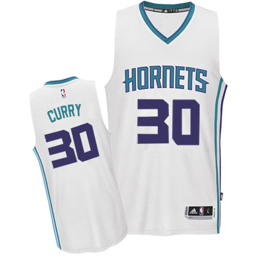 Dell Curry Authentic In White Adidas NBA Charlotte Hornets #30 Men's Home Jersey - Click Image to Close