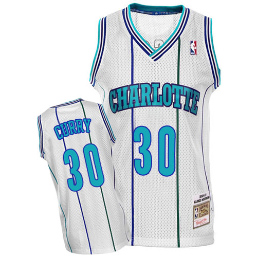 Dell Curry Authentic In White Mitchell and Ness NBA Charlotte Hornets #30 Men's Throwback Jersey - Click Image to Close