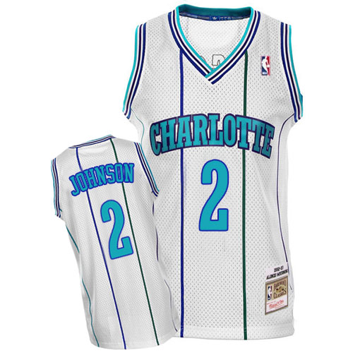 Larry Johnson Authentic In White Mitchell and Ness NBA Charlotte Hornets #2 Men's Throwback Jersey