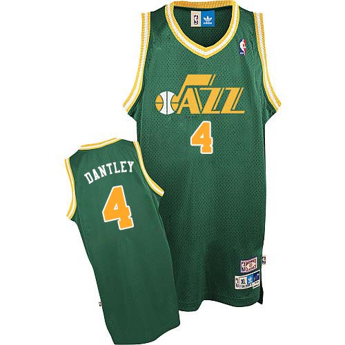 Adrian Dantley Authentic In Green Adidas NBA Utah Jazz #4 Men's Throwback Jersey - Click Image to Close
