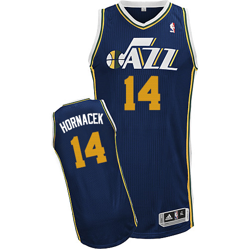 Jeff Hornacek Authentic In Navy Blue Adidas NBA Utah Jazz #14 Men's Road Jersey - Click Image to Close