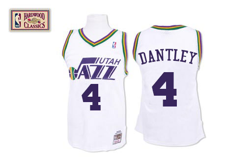 Adrian Dantley Authentic In White Mitchell and Ness NBA Utah Jazz #4 Men's Throwback Jersey - Click Image to Close
