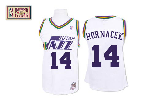 Jeff Hornacek Swingman In White Mitchell and Ness NBA Utah Jazz #14 Men's Throwback Jersey - Click Image to Close