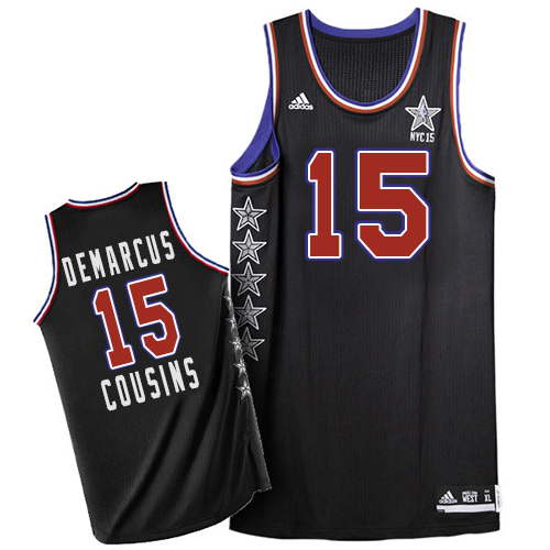 DeMarcus Cousins Authentic In Black Adidas NBA Sacramento Kings 2015 All Star #15 Men's Jersey - Click Image to Close
