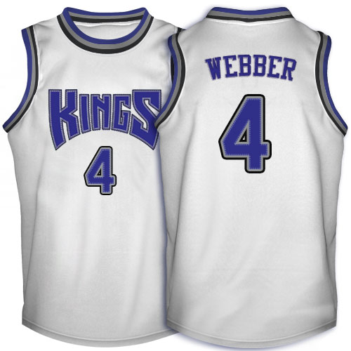 Chris Webber Authentic In White Adidas NBA Sacramento Kings #4 Men's Throwback Jersey - Click Image to Close