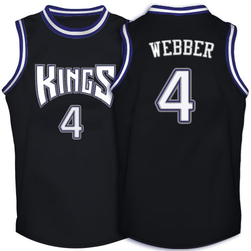 Chris Webber Authentic In Black Adidas NBA Sacramento Kings #4 Men's Throwback Jersey - Click Image to Close