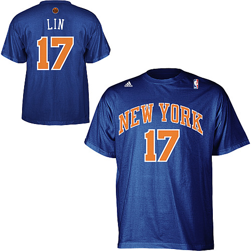 Adidas New York Knicks #17 Jeremy Lin Game time T-Shirt - Blue - Click Image to Close