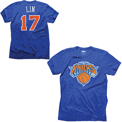 Majestic New York Knicks #17 Jeremy Lin Triblend T-Shirt - Blue - Click Image to Close