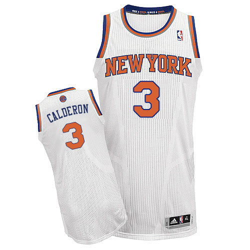 Jose Calderon Authentic In White Adidas NBA New York Knicks #3 Men's Home Jersey - Click Image to Close