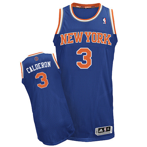 Jose Calderon Authentic In Royal Blue Adidas NBA New York Knicks #3 Men's Road Jersey - Click Image to Close