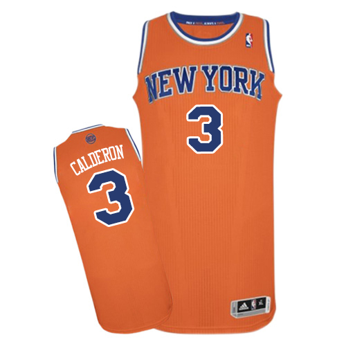 Jose Calderon Authentic In Orange Adidas NBA New York Knicks #3 Men's Alternate Jersey - Click Image to Close