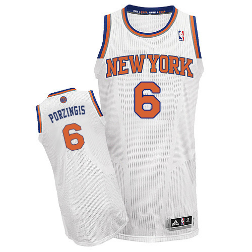 Kristaps Porzingis Authentic In White Adidas NBA New York Knicks #6 Men's Home Jersey