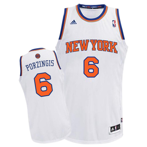 Kristaps Porzingis Swingman In White Adidas NBA New York Knicks #6 Men's Home Jersey - Click Image to Close