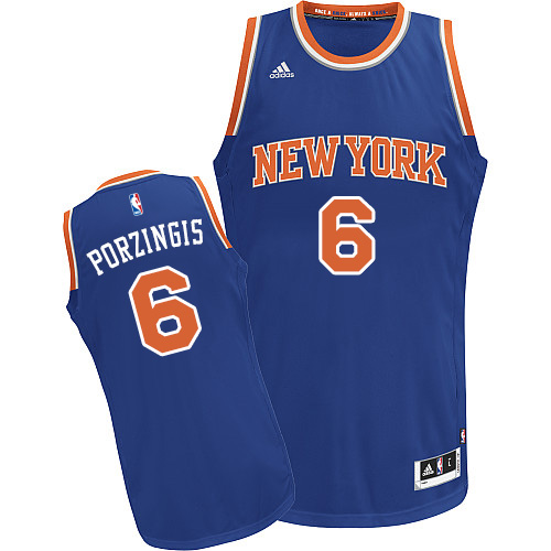 Kristaps Porzingis Swingman In Royal Blue Adidas NBA New York Knicks #6 Men's Road Jersey - Click Image to Close